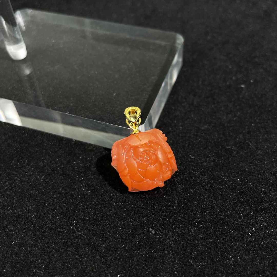 送你一朵小红花 南红小花吊坠s925 KT24112206