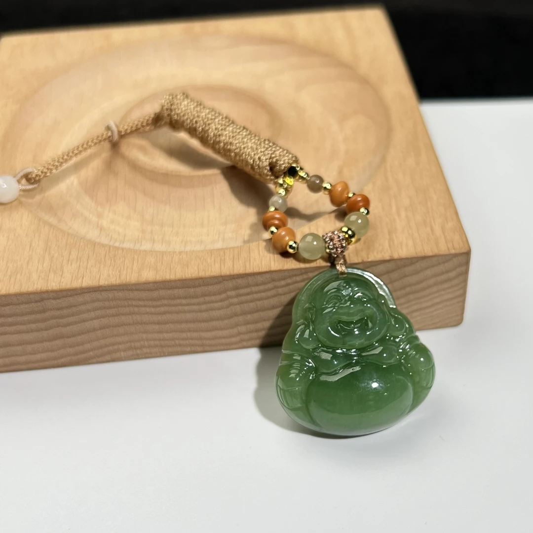 猫眼料碧玉佛公30吊坠带编绳 KT24101424