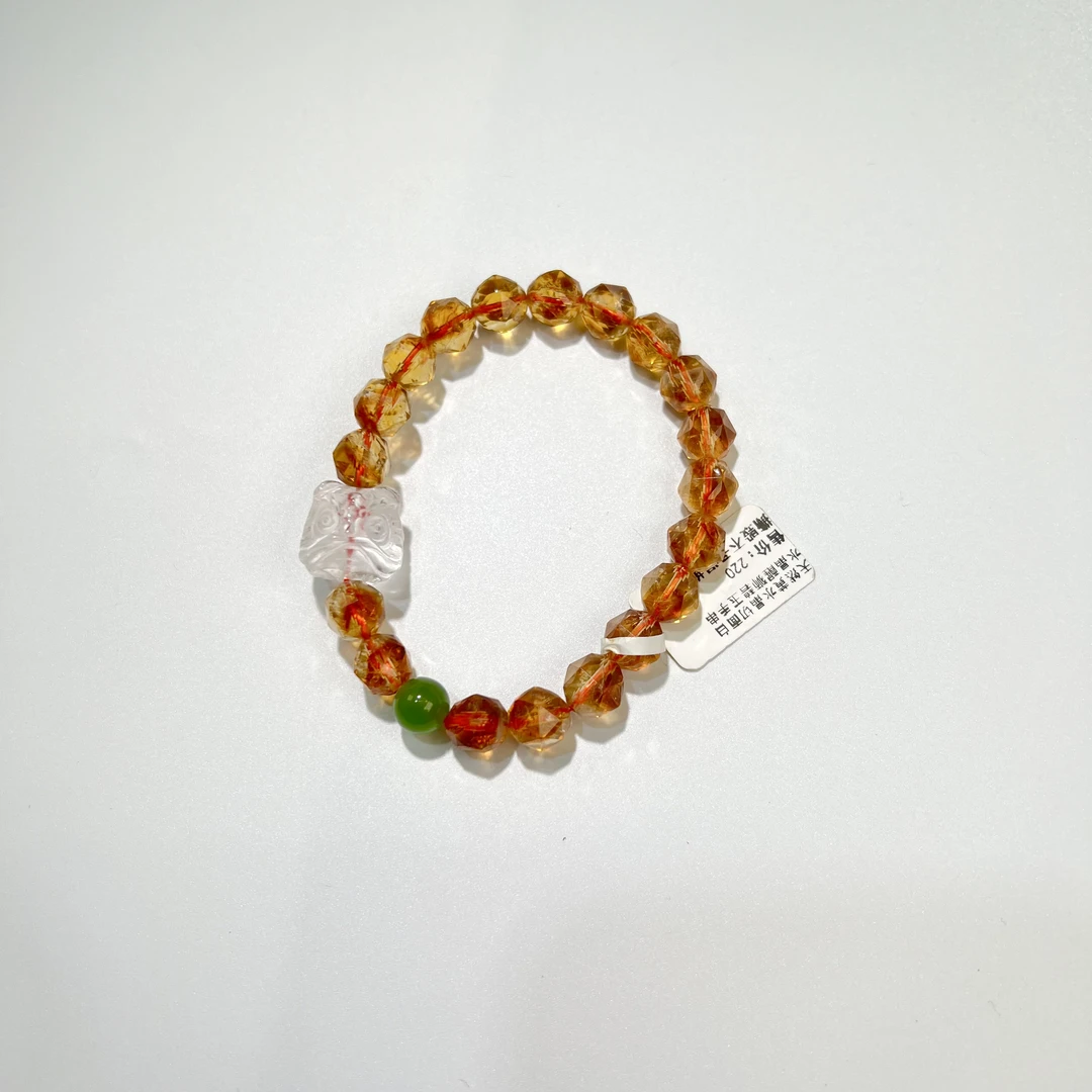 天然黄水晶切面白水晶醒狮碧玉手串 JYDM23122861