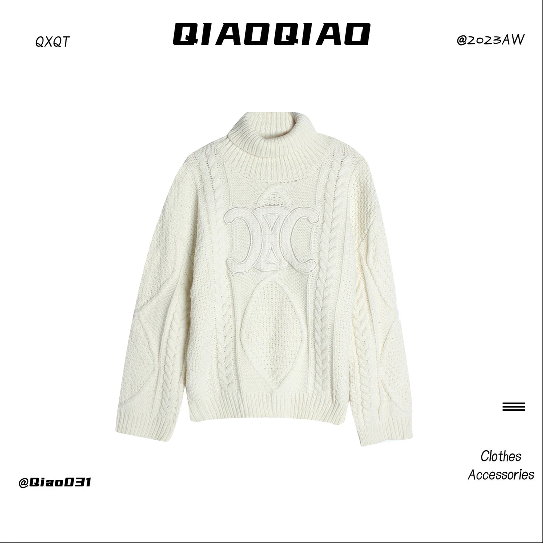 QXQT「凯旋门」荞荞秋冬修身刺绣扭结麻花毛衣QT1651