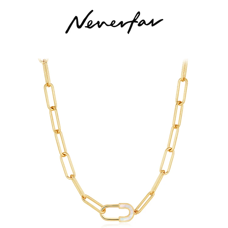 neverfar 铜合金项链 白贝锁扣系列 锁扣项链欧美小众时尚