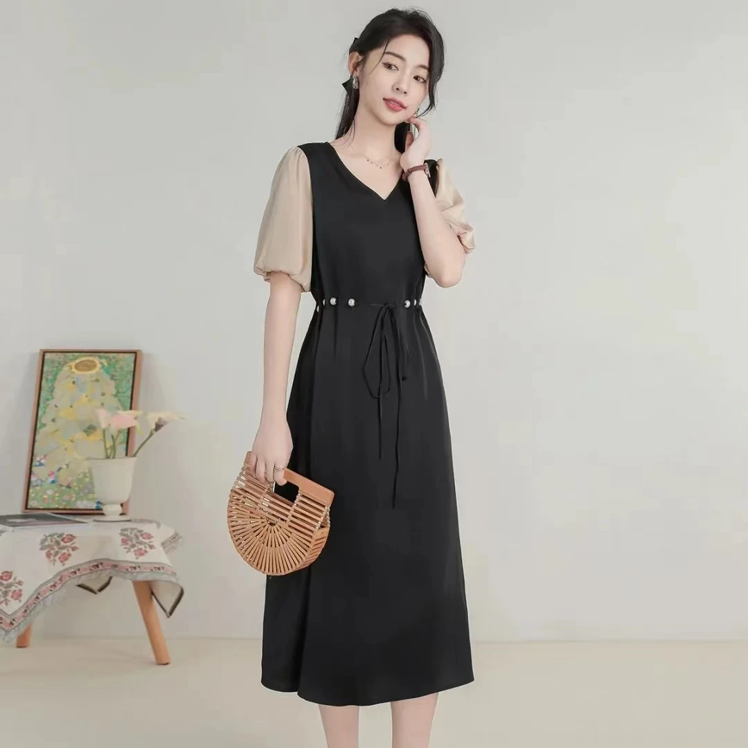 830【猪猪--孤品断码】气质时尚法式裙子拼接简约女装连衣裙优雅