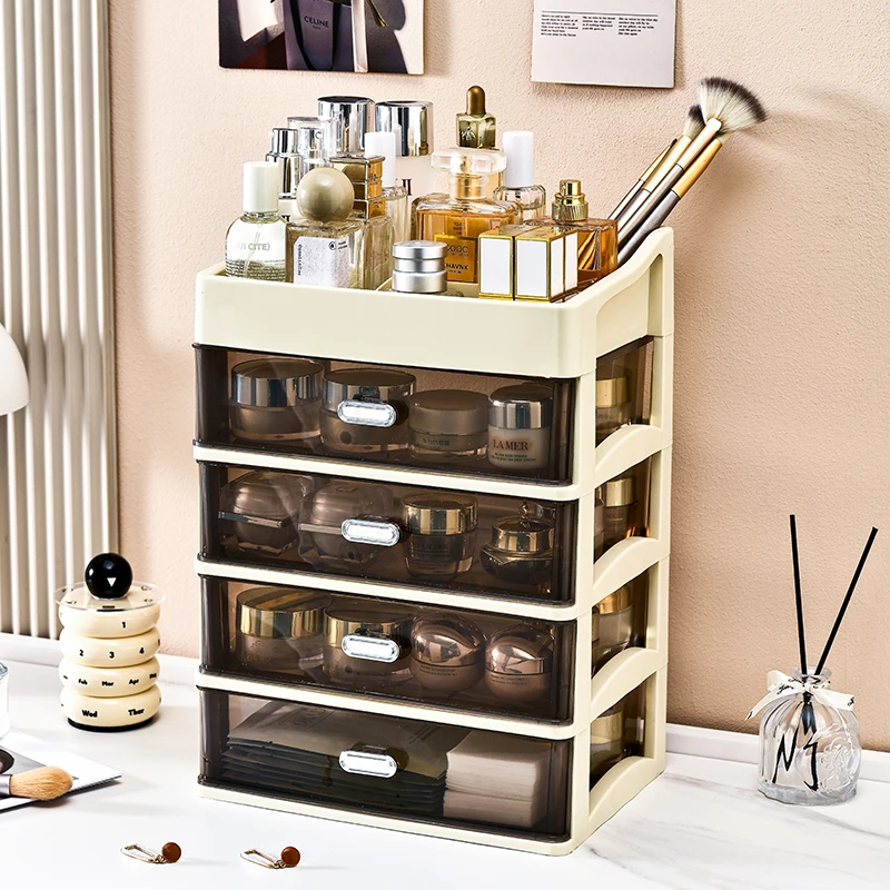 桌面收纳盒抽屉式办公室书桌上工位整理文具透明杂物储物箱置物柜