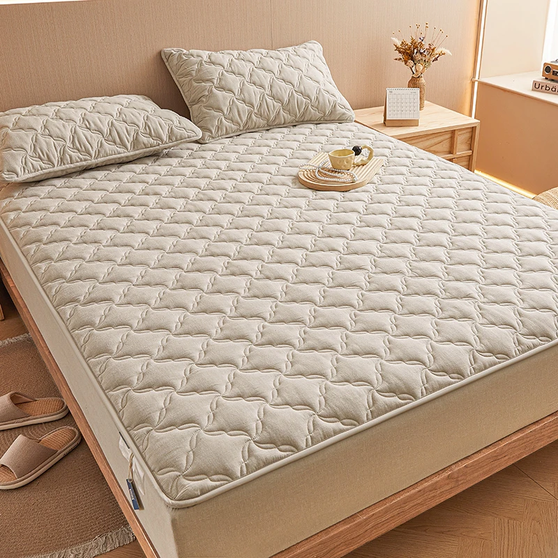 新款新疆长绒棉全棉色织水洗棉纯棉三层加厚家用床垫床垫保护罩