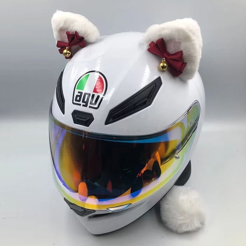 头盔装饰品猫耳朵铃铛蝴蝶结尖耳摩托车电动车情侣机车滑雪外卖盔