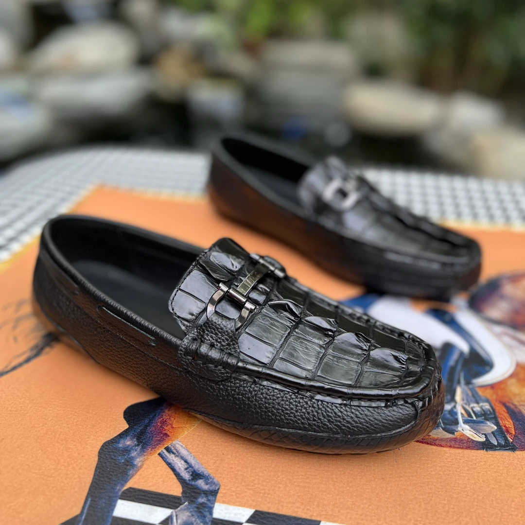 鳄鱼皮配Tog牛皮男士豆豆鞋 懒人鞋 开车必备男鞋透气软底驾车鞋