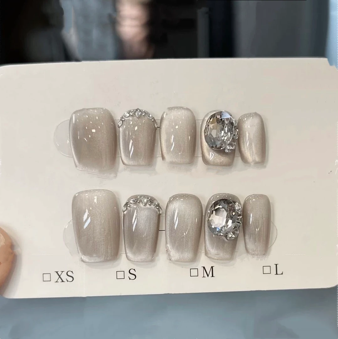 【午后香氛】新款纯手工穿戴甲高级大钻穿戴式美甲短款显白百搭美甲