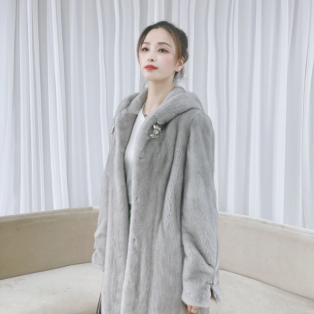 【帝卡兰】A028连帽款皮草水貂毛皮整貂皮草长款大衣时尚外套女
