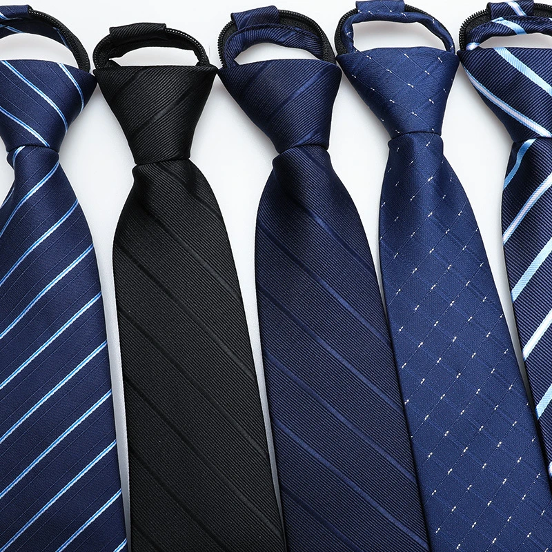 男士商务正装蓝色黑色领带工作新郎结婚懒人拉链式时尚条纹领带