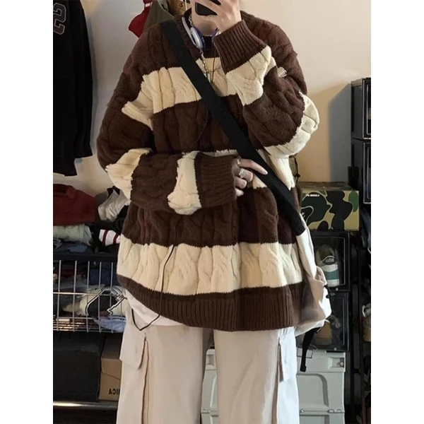 秋冬加厚毛衣男韩版潮流宽松日系针织衫冬季港风慵懒线衣外套