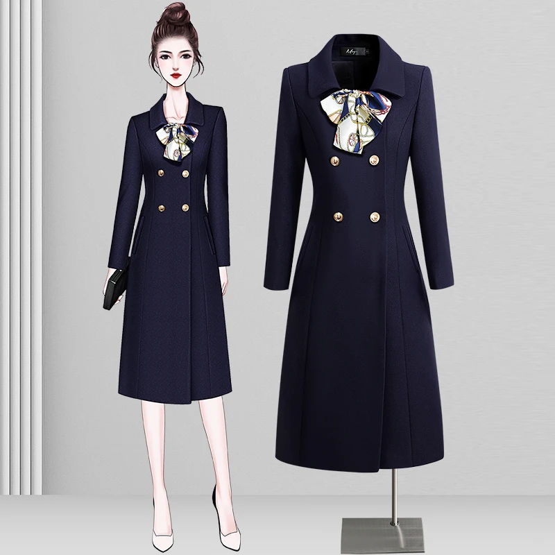 毛呢大衣外套女冬季修身收腰职业呢子工装售楼部案场客服工作服厚