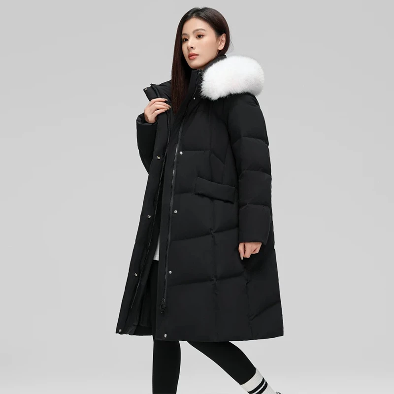 【琦儿专属】雪中飞狐狸毛领长款保暖女士保暖羽绒服X40141214F