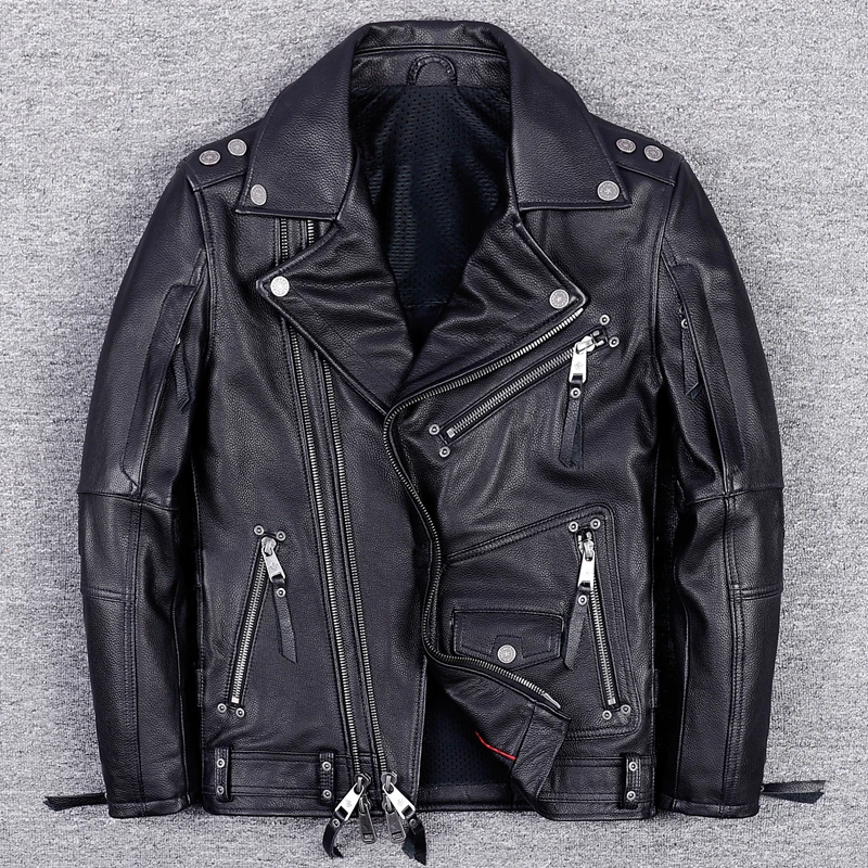 重磅时尚潮流头层牛皮真皮皮衣男士翻领机车皮夹克短款休闲皮外套