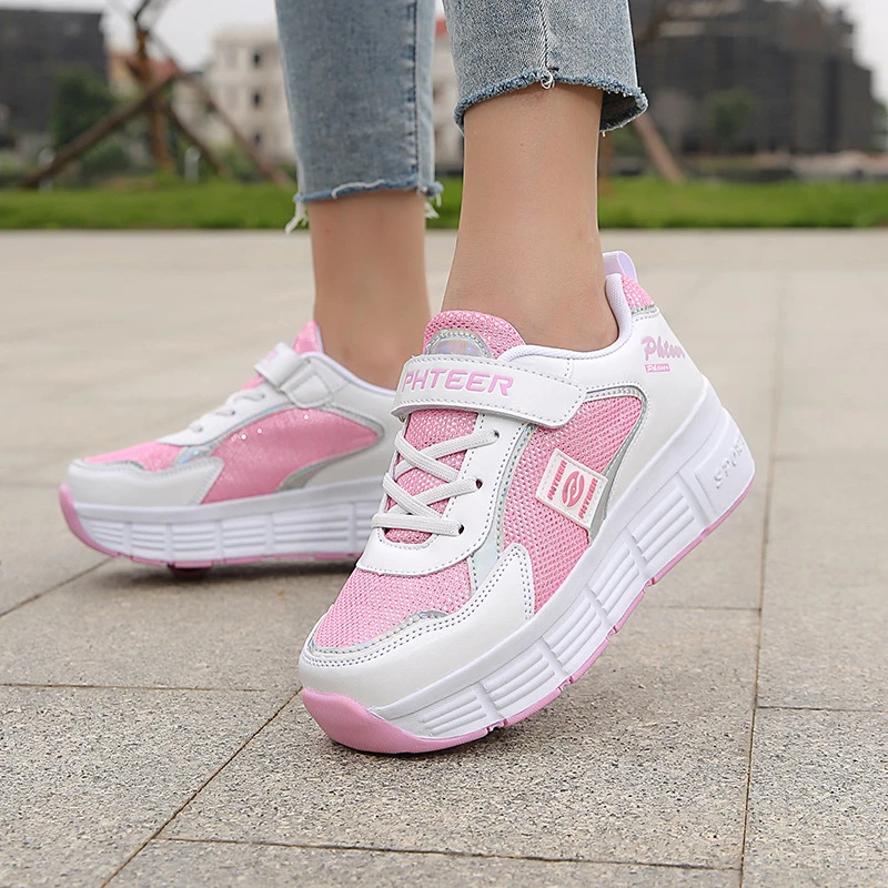 新款暴走鞋双轮滑轮鞋单轮变形学生轮子鞋男女鞋