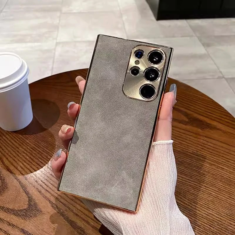 适用三星S25Ultra手机壳电镀羊巴皮全包镜头S24+防摔保护套23Plus