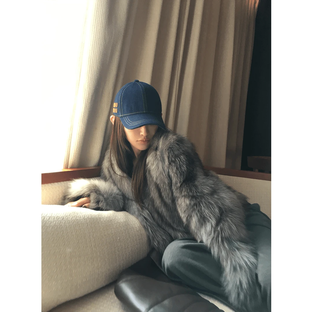 【娇姐奢选】“天然 原色原毛”进口银蓝本色狐整皮狐狸腹毛皮草