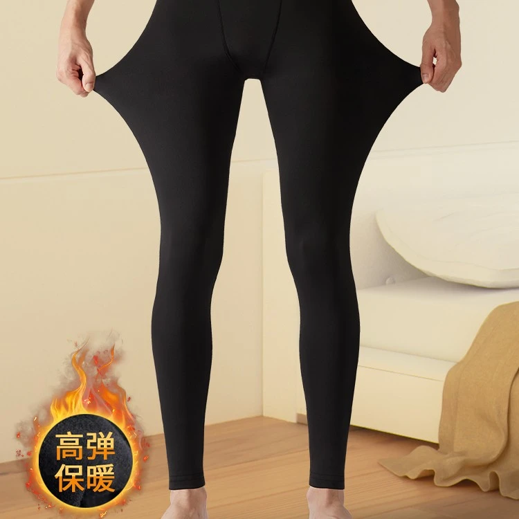 秋裤男士紧身薄款打底裤保暖裤冬季加绒内衣内裤高弹鲨鱼芭比绒裤
