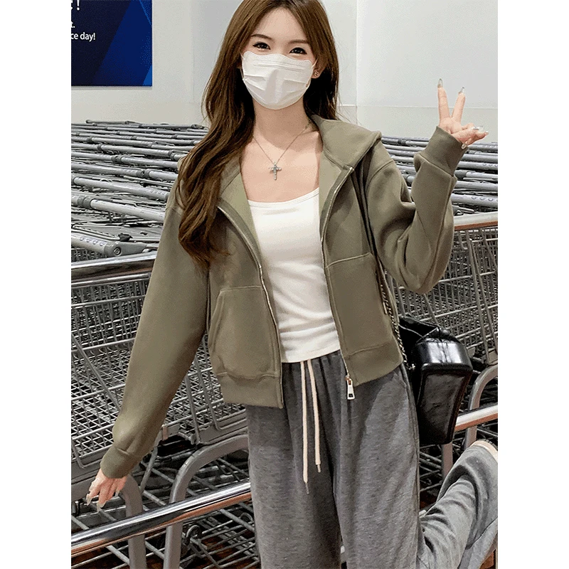 小个子短款卫衣即墨外套早秋连帽纯色2024新款女显高百搭休闲上衣