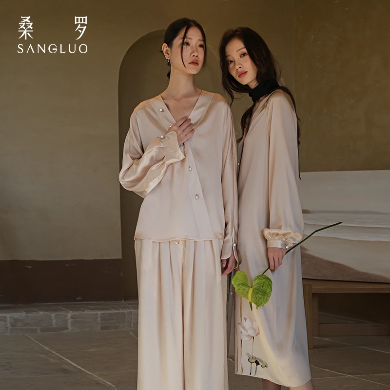 东方禅意』新中式套装桑罗真丝睡衣睡裙国风礼物家居服03422859
