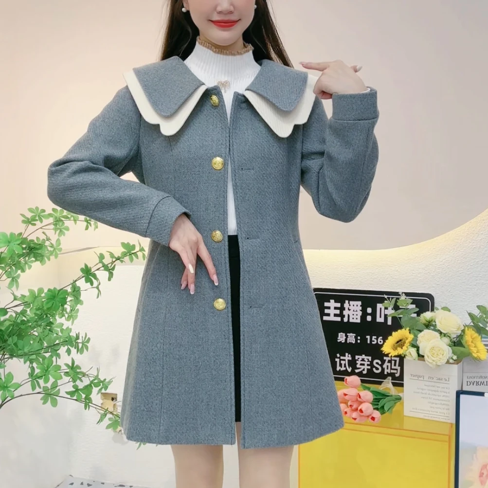 【清仓福利】2024秋冬双层娃娃领气质百搭毛呢外套收腰洋气显瘦复古