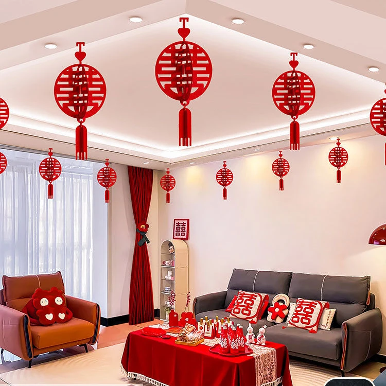 立体喜字挂饰灯笼婚房布置套装男方新房客厅卧室天花板吊顶装饰囍