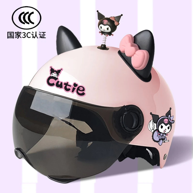 3C国标电动车头盔女夏季防晒四季通用库洛米安全帽粉色蝴蝶结女孩