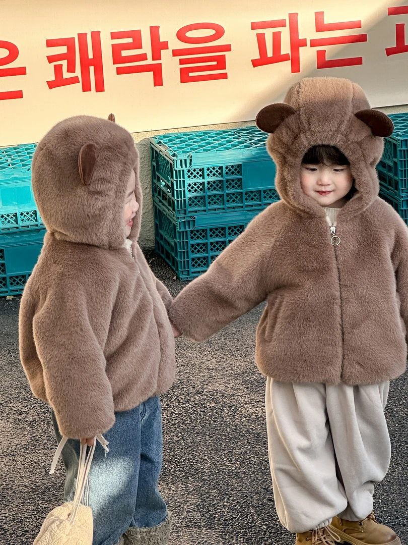 外套婴儿宝宝连帽加绒毛绒加厚秋冬ol洋气保暖冬季羊羔绒冬款