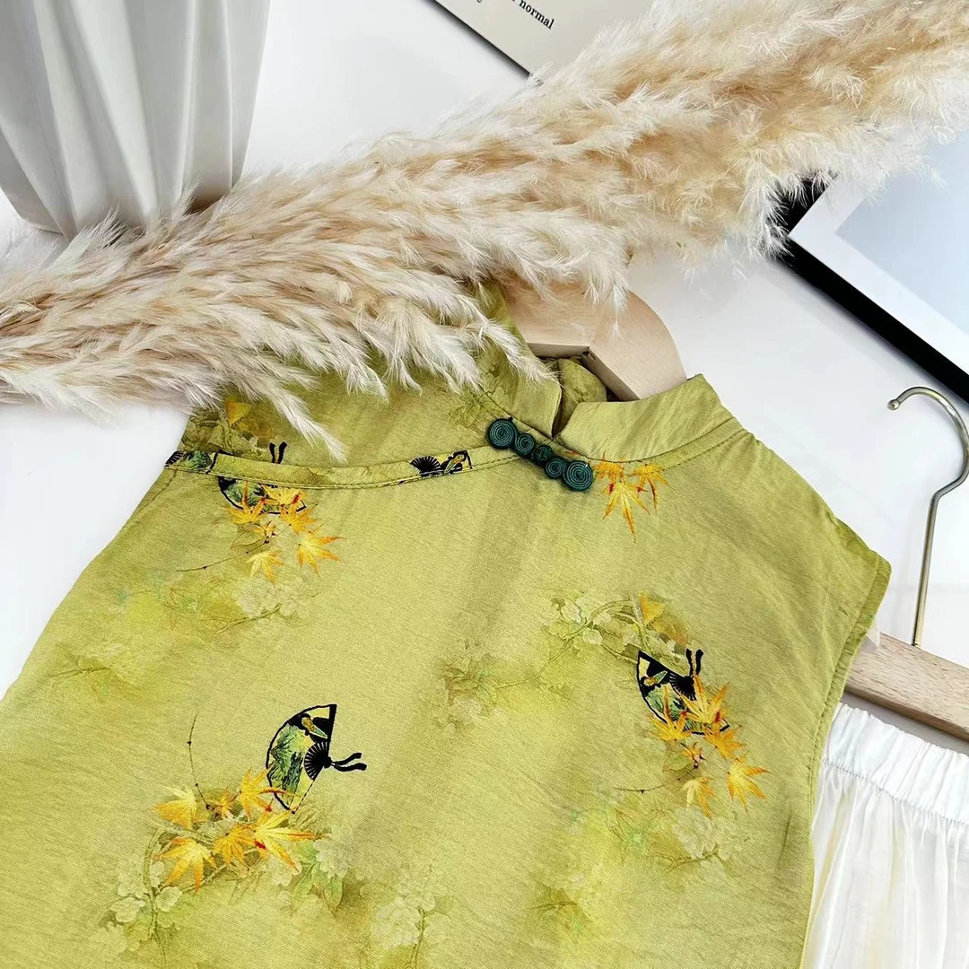 2024款女童夏季中式中国风绣花夏款套装两件套时尚潮流套装