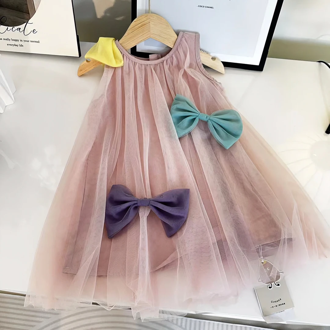 夏季新款女童高定公主裙粉色纱裙礼服生日宴会款粉色连衣裙