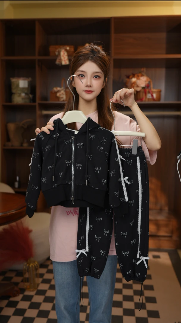 女童卫衣套装蝴蝶结2024新款儿童洋气时髦