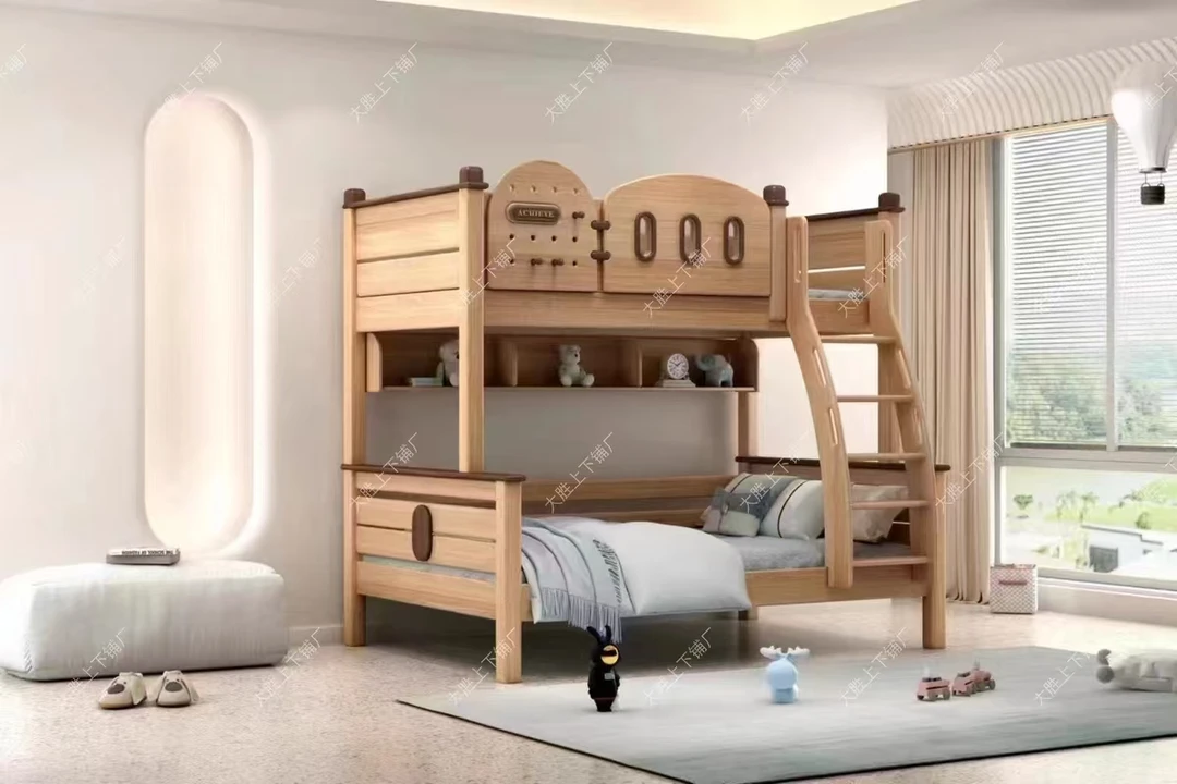 全实木儿童床上下床美式上下床红檀木多功能木蜡油上下床床简约