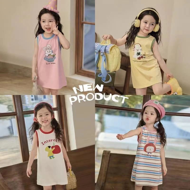 2025夏季宝宝超萌t裙女童长款森系背心裙婴儿凉感冰瓷棉连衣裙