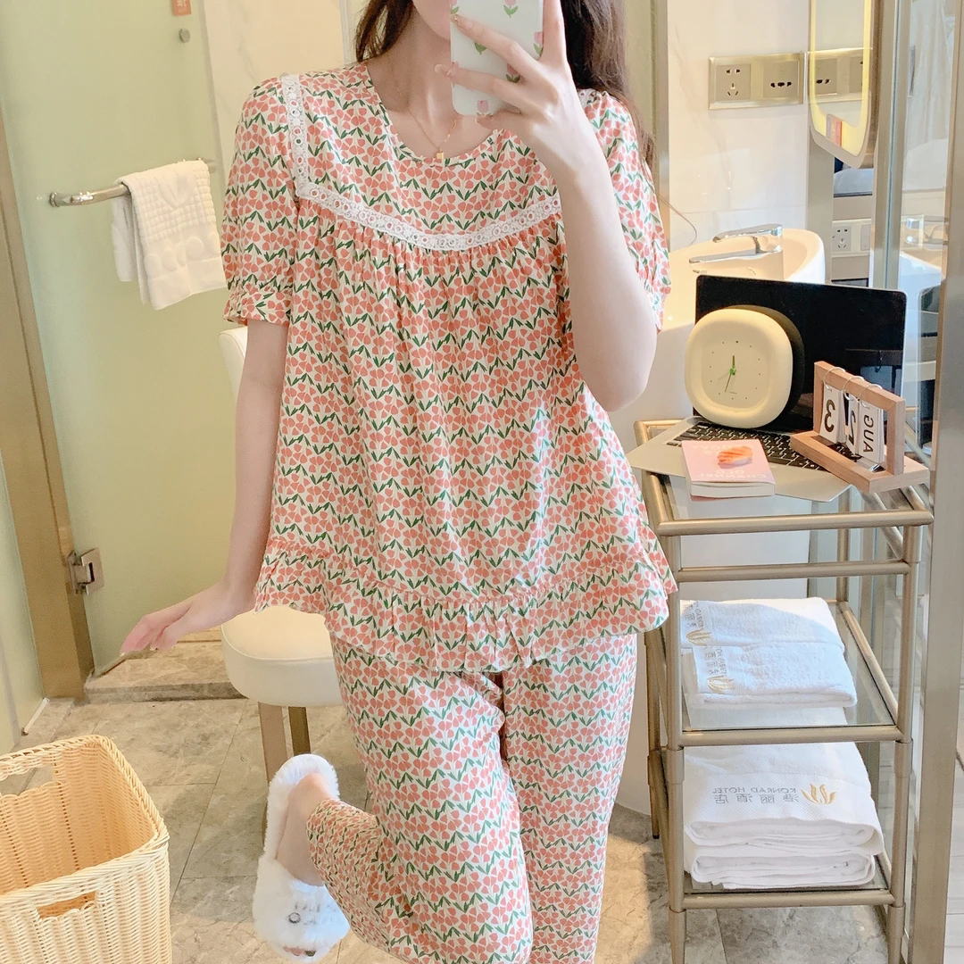 2025新款棉绸睡衣女春夏季短袖宽松简约可外穿家居服薄款套装大码