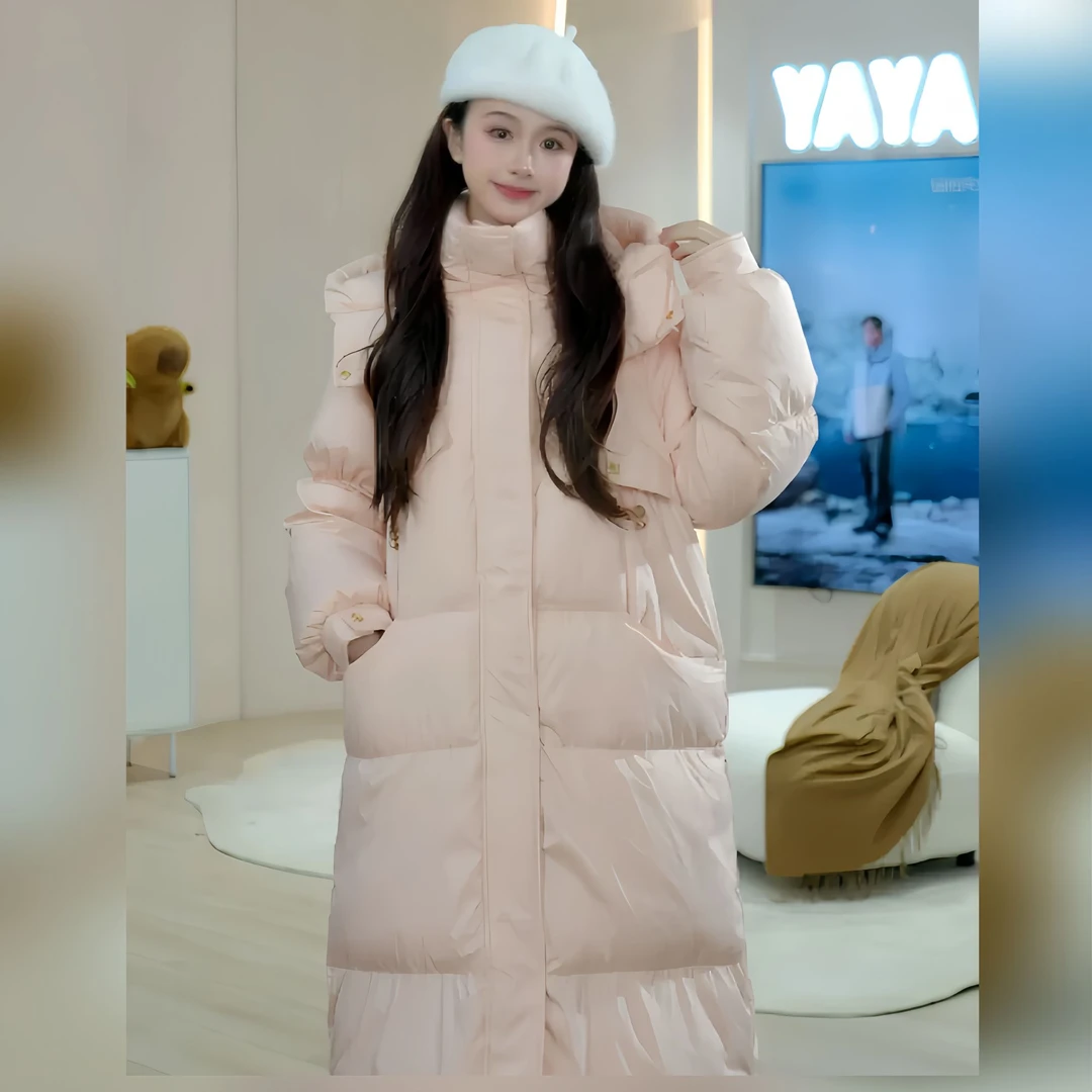 YAYA/鸭鸭时尚女士韩版宽松中长款加厚保暖防风羽绒服YE3B634693L