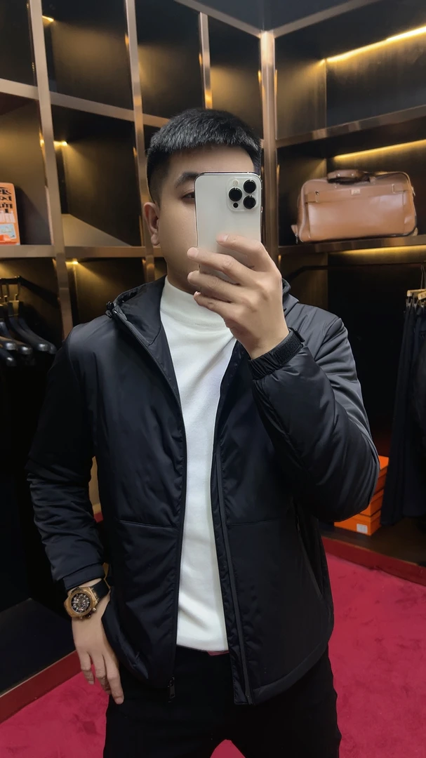 2024-2258#秋冬新款男士休闲百搭户外运动连帽高端简约二棉服棉衣