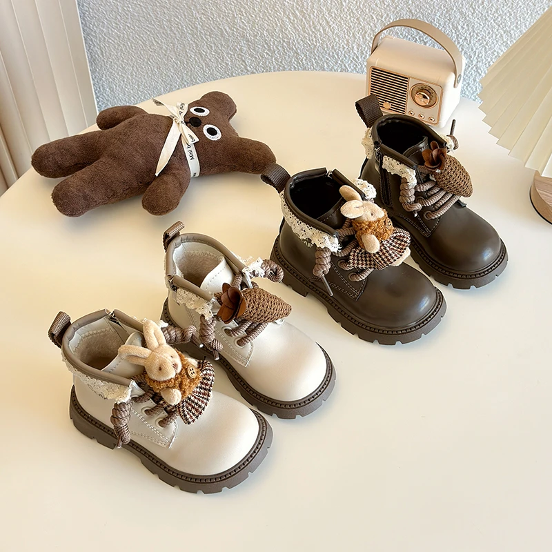 望舒家2024女童马丁靴加绒二棉靴子秋冬款低筒卡通韩版皮靴1080