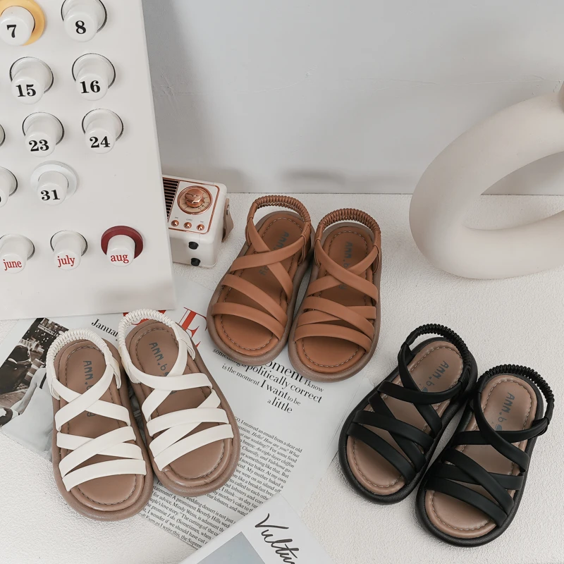 望舒家2024女童韩版露趾凉鞋夏季透气软底简约百搭沙滩鞋