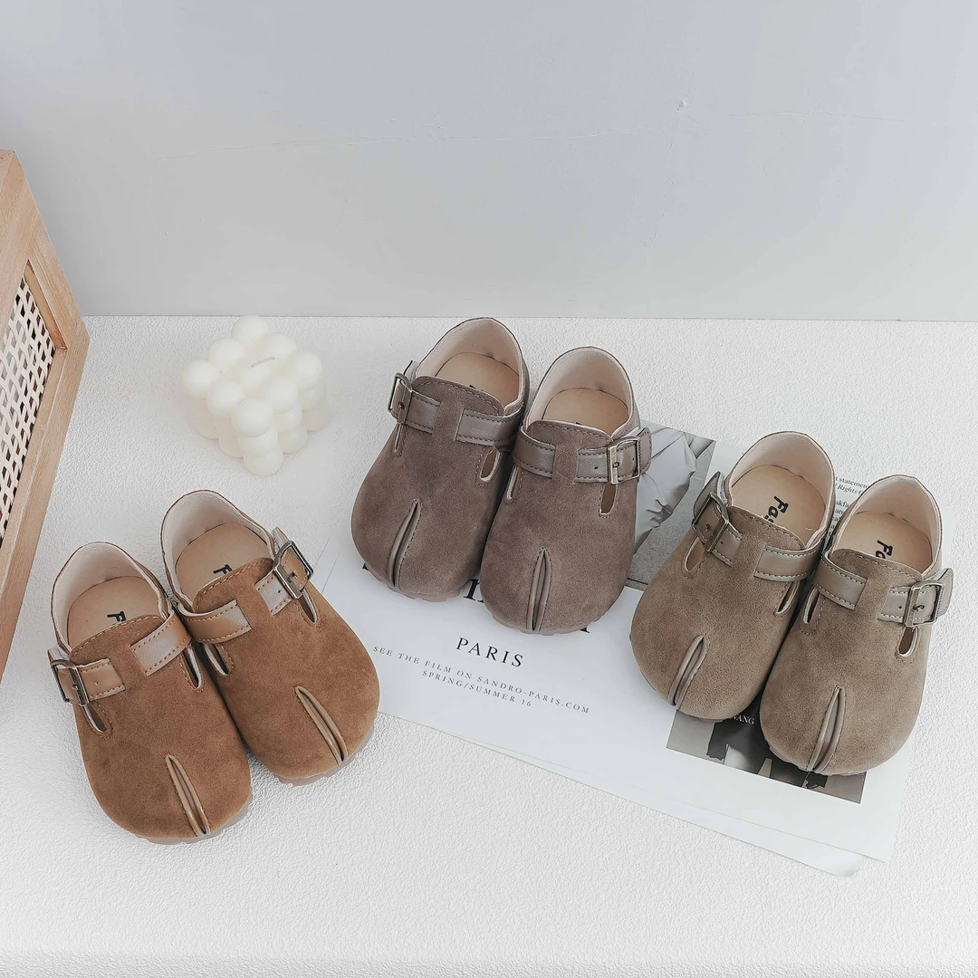 望舒家2024春秋韩版磨砂猪脚女童勃肯单鞋软底男童百搭豆豆鞋
