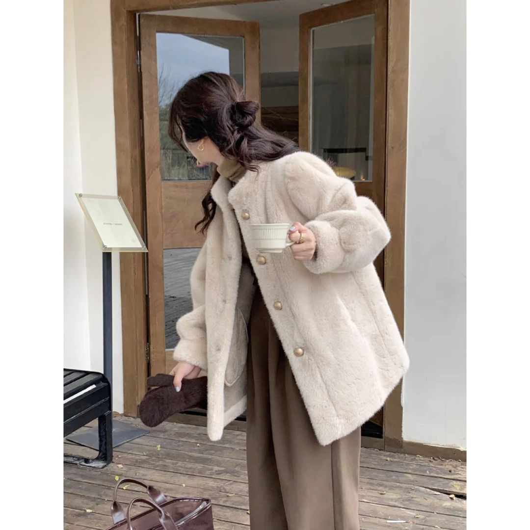 韩版宽松百搭气质加厚冬季设计师款小香风毛毛外套