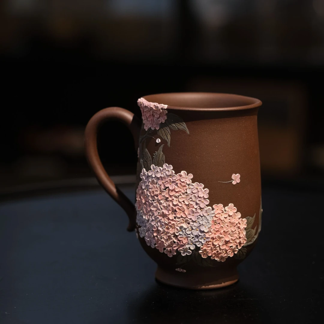 树见造物×余飞洋 | 《绣球花-高足把杯》紫泥 主人杯 茶杯