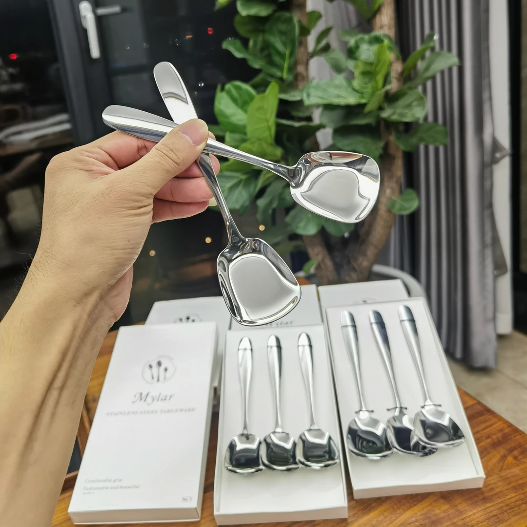 【6支装】夏天加厚西瓜勺平底勺吃瓜勺干饭勺长柄厨房用方头餐勺