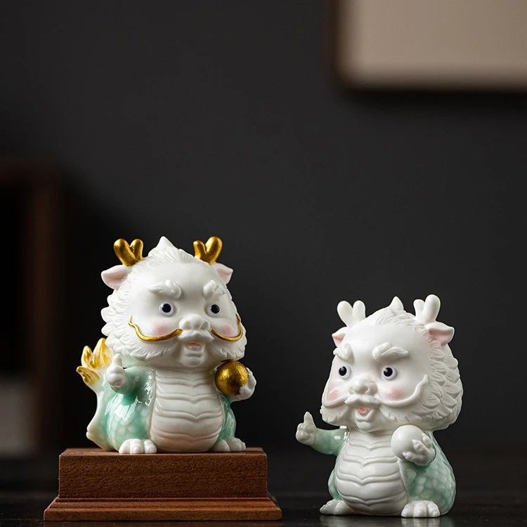 国潮神兽青龙摆件陶瓷可爱生肖吉祥物招财家居客厅办公室装饰礼品