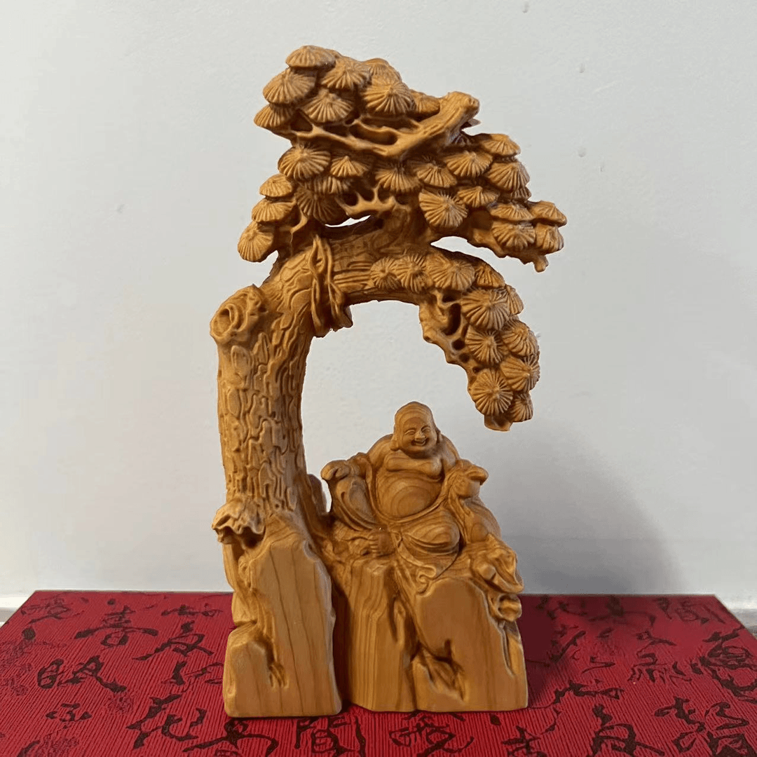 【 木质 黄杨木雕刻人物松下笑佛】 隆龘画苑 精品精选木质雕刻摆件