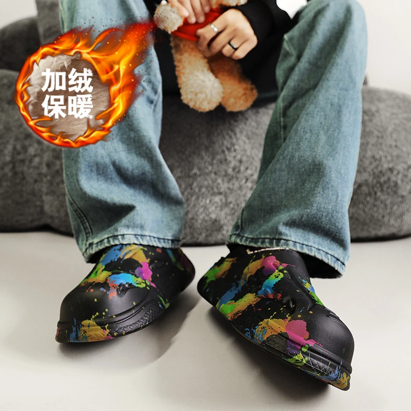 2024冬季御寒棉拖居家户外两用情侣棉鞋加绒加棉加毛增高防滑耐磨