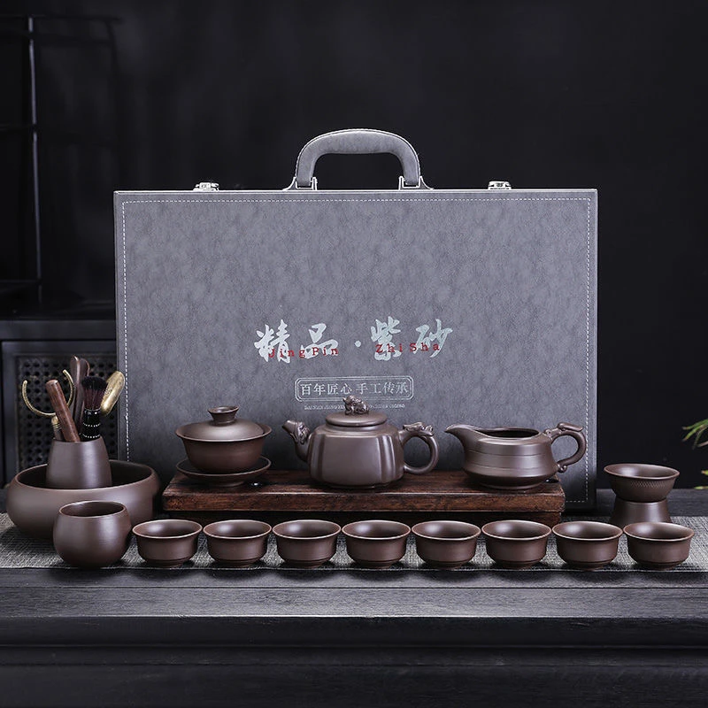 A-146(礼盒装)原矿紫砂凤鸣壶悬停盖碗茶具套装家用功夫茶杯整套