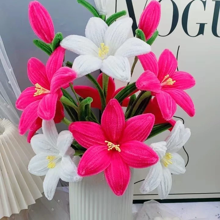 可可手工简易版百合花 扭扭棒材料包 手工diy 不包含花瓶