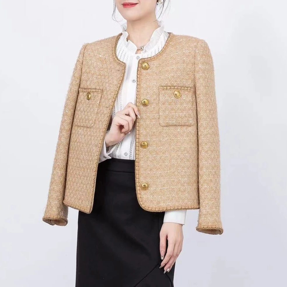 【美拉德•卡其】秋冬新款简约长袖轻奢小香风气质法式外套TUDC308