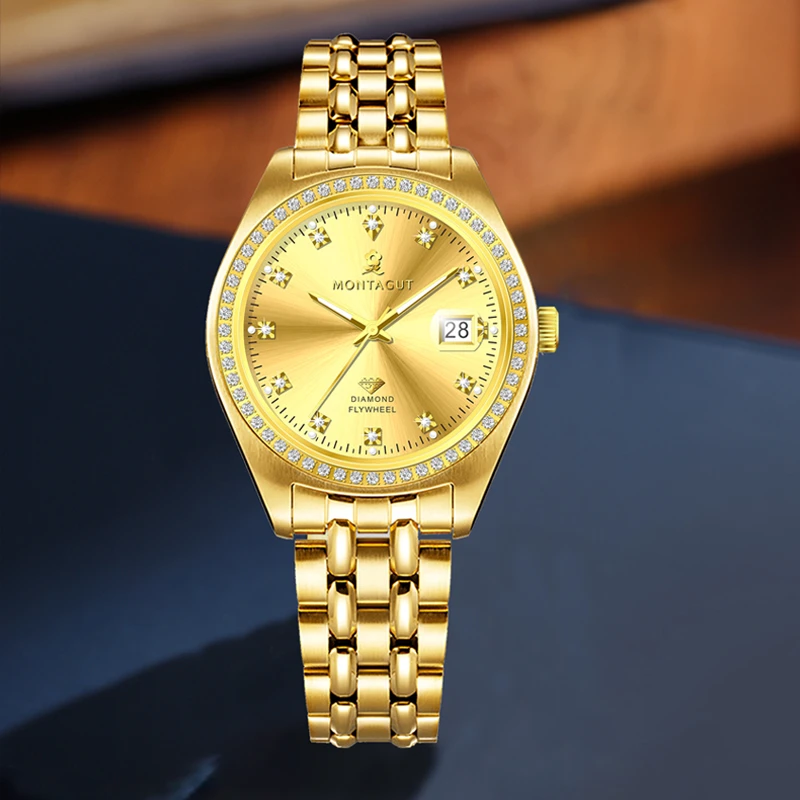 【沈总福利】梦特娇轻奢商务日志飞轮真金日历男表-