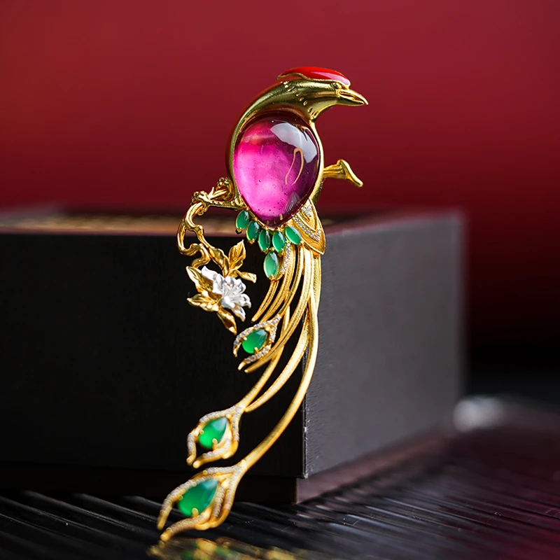 在忆 925银胸针 【寿带鸟】国风绶带鸟吊坠胸针两用饰品