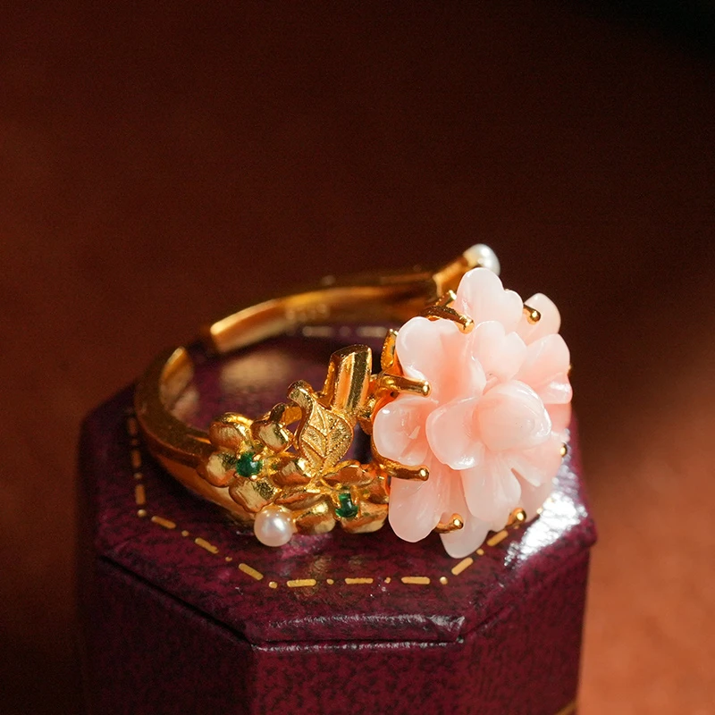 在忆 925银贝壳戒指 【芙蓉】国风气质小花戒指